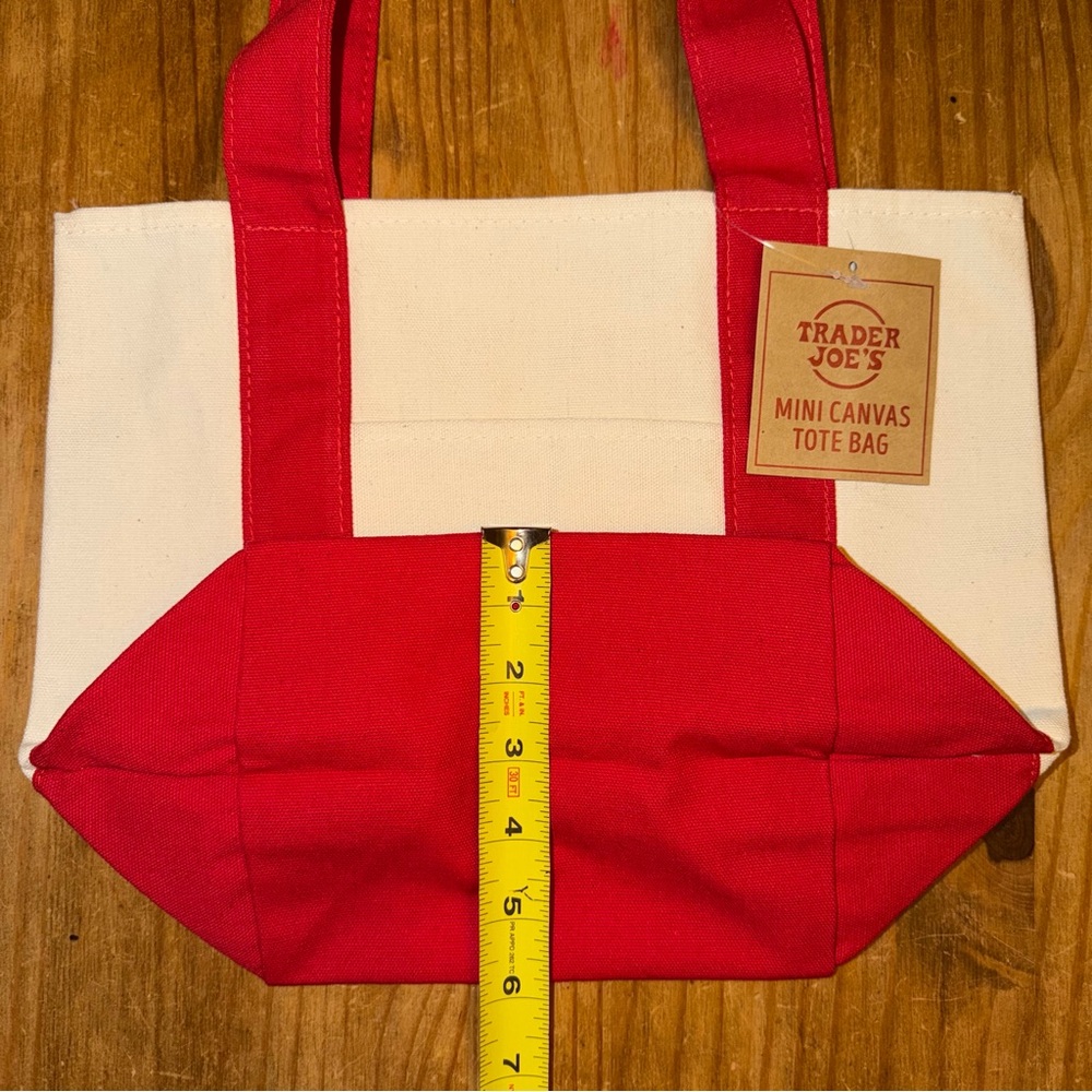 MINI NWT Trader Joe’s Mini Canvas Reusable Tote Bag - Cream with Red Straps - Picture 4 of 10